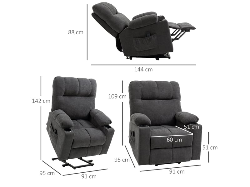  Fauteuil relax électrique avec aide au lever, massage et chauffage, gris foncé  - Conforama C