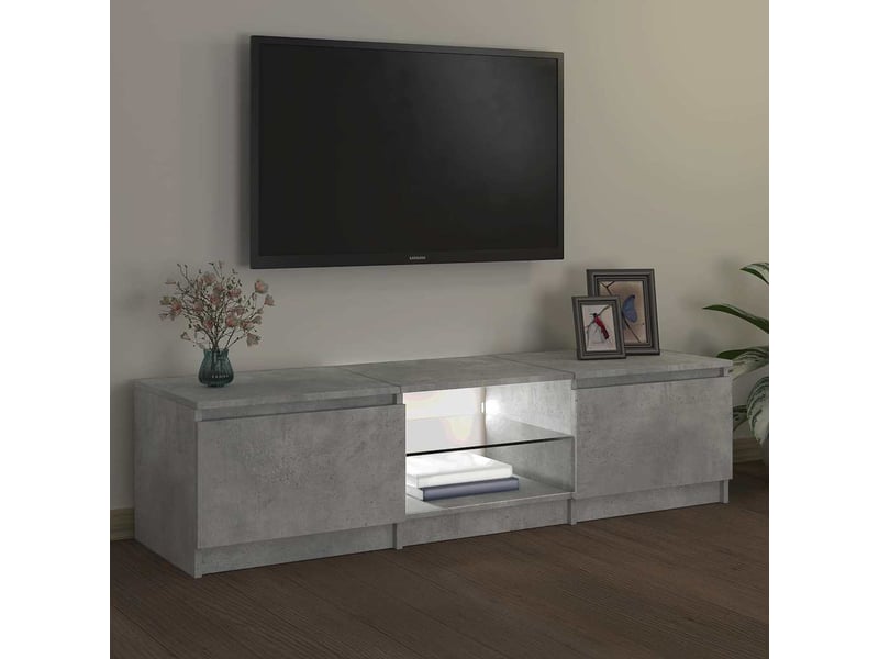  Meuble tv - banc tv - meuble de rangement avec lumières led gris béton 140x40x36 cm  - Conforama D
