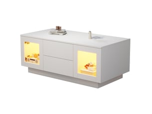 Table basse 100 x 50 x 40 cm – blanc brillant – led rgb contrôlée par application et rangements intégrés