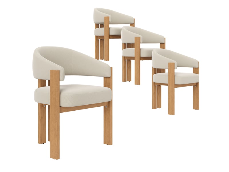  Chaise de salle à manger avec assise rembourrée et pieds réglables, flanelle et métal beige naturel  - Conforama A