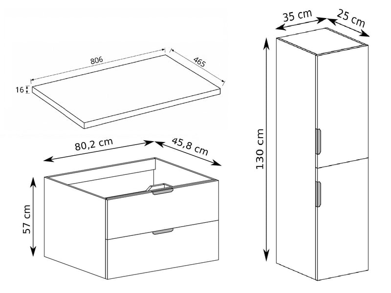  Ensemble meuble sous vasque avec plan et colonne novo l.80 cm cachemire mat  - Conforama C