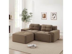 Canapé modulable d'angle en l,204x177x69cm,canapé 2 places sans structure avec 1 pouf,en velours côtel,rembourrage haute densité 32d - marron