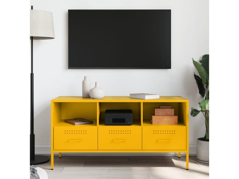  Meuble tv - banc tv - meuble de rangement jaune moutarde 100,5x39x50,5 cm acier  - Conforama C