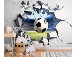 Papier peint panoramique intissé garçon football gris - 250x175 cm - papier peint enfant