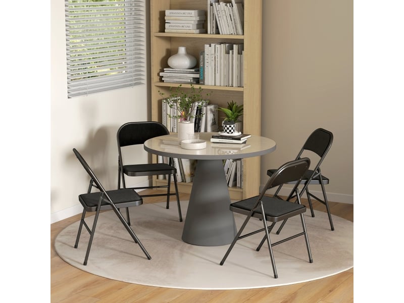  Chaises de bureau pliantes 4 pièces en lin avec coussin, pieds en acier noir, pliables pour accueil, salle d’attente ou bureau  - Conforama B