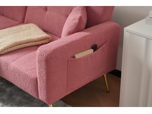 Canapé convertible rose 2 places tissu sherpa bouclette
