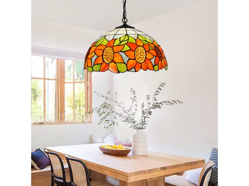  Suspension fleur de tournesol en vitrail – luminaire de style pastoral européen pour cuisine, salle à manger et couloir  - Conforama E