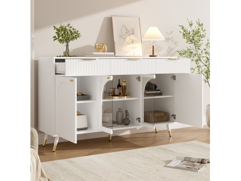  Buffet modenvie 4 portes et 3 tiroirs 140 x 40 x 85,5 cm blanc en mdf et panneaux de particules  - Conforama D