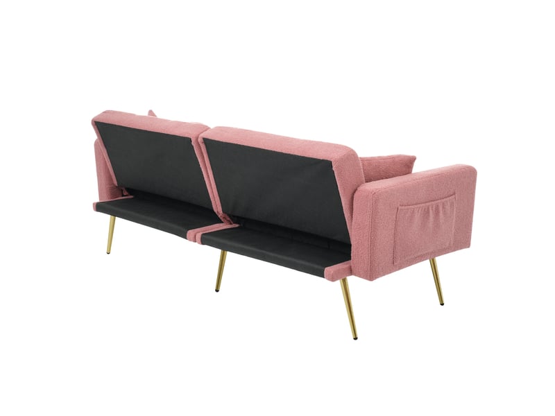 Canapé droit 2 pl convertible, clic clac, style simple, canapé confort, pied en métal, tissu bouclette rose - Conforama W