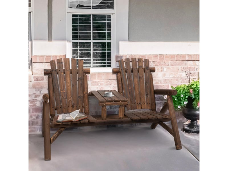  Banc de jardin avec table, mobilier de jardin, banc, 2 chaises, bois massif, marron, 157 x 88 x 103 cm  - Conforama D