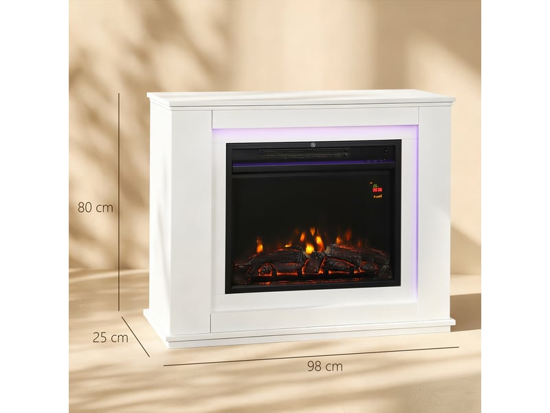  Cheminée électrique, flammes réalistes à 12 couleurs, 5 niveaux de luminosité, télécommande, minuterie, noire  - Conforama C