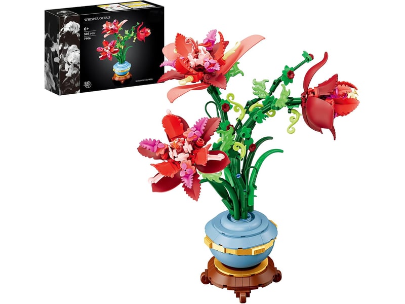 505 pièces iris rouge en pot à construire, set de blocs de construction fleurs, décoration maison et bureau, cadeau  - Conforama A