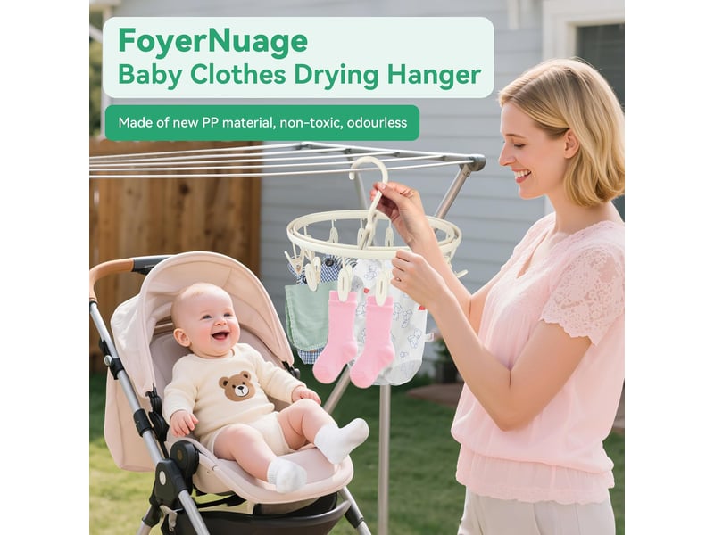  Crochets muraux séchoir à linge pliable de qualité supérieure avec 12 clips, ultra léger et pliable - parfait pour déplacement, voyage, camping, blanc  - Conforama C