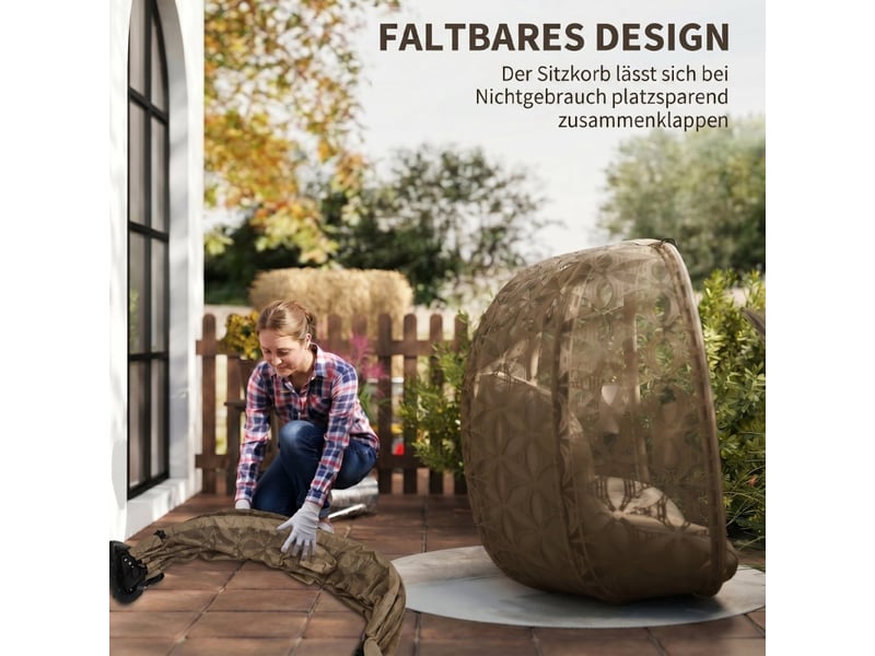  Fauteuil suspendu pliant avec structure pour 2 personnes, panier suspendu avec coussins épais, porte-gobelets et ceinture de sécurité.  - Conforama E