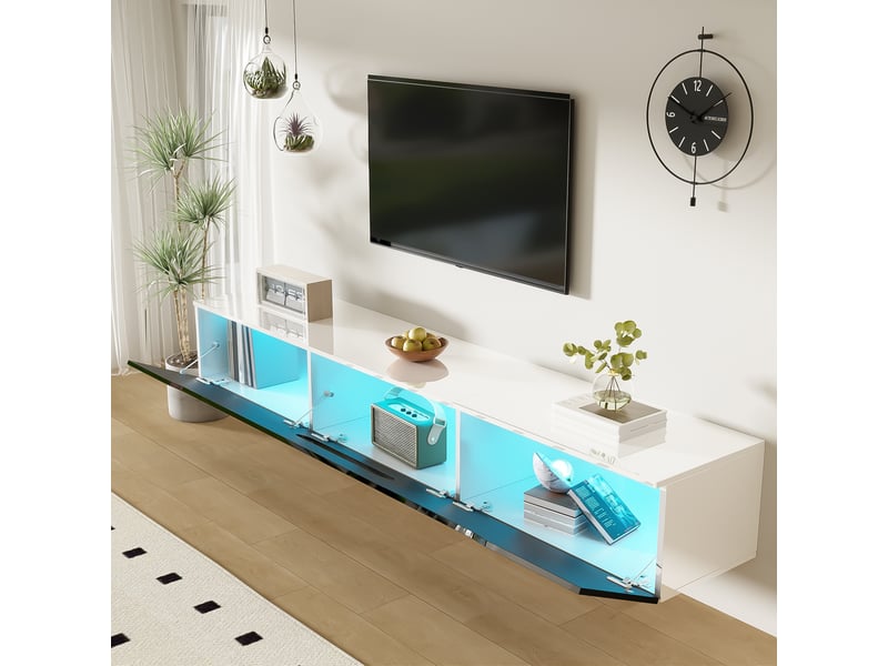  Meuble tv suspendu 180 cm bicolore, led 16 couleurs - design moderne et contemporain  - Conforama E
