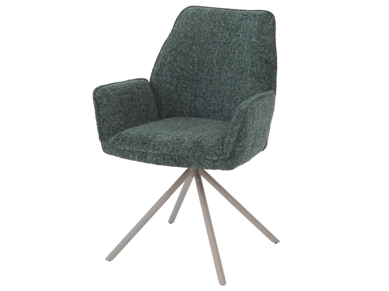  Chaise de salle à manger hwc-g67, chaise de cuisine, pivotante, fonction « auto-position », tissu chenille (410 gm²) - piètement crème, vert  - Conforama A