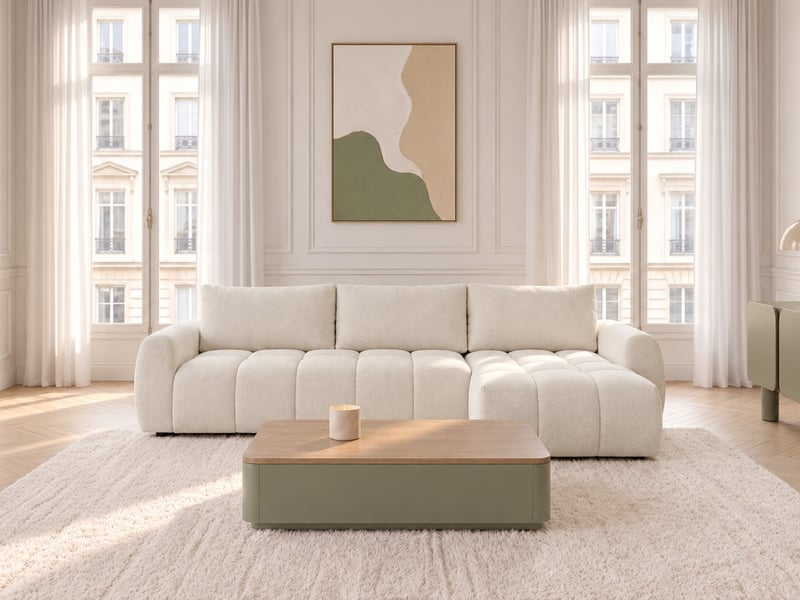 Bobochic canapé d'angle réversible convertible coffre fuji ouverture express tissu chiné blanc réversible FUJI - Conforama C
