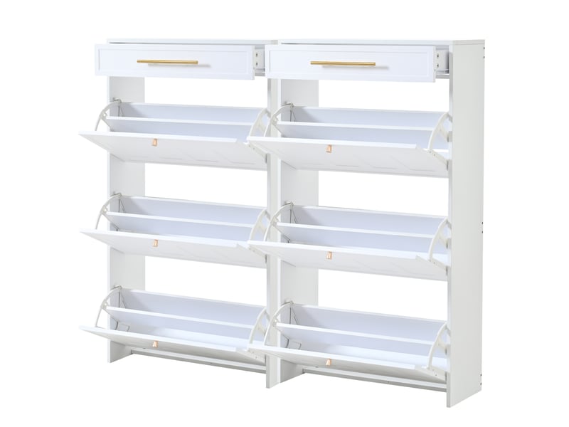  Ensemble meuble à chaussures moderne blanc avec 12 compartiments, 2 tiroirs, mdf, rangement polyvalent  - Conforama E