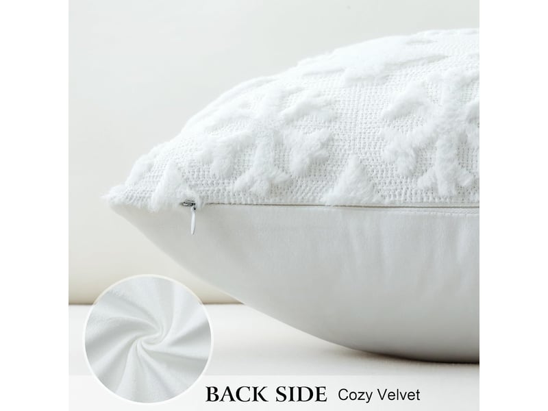  Lot de 2 housses de coussin 45x45cm, coton-polyester – fermeture éclair, pour canapé, lit et chaise-blanc  - Conforama C