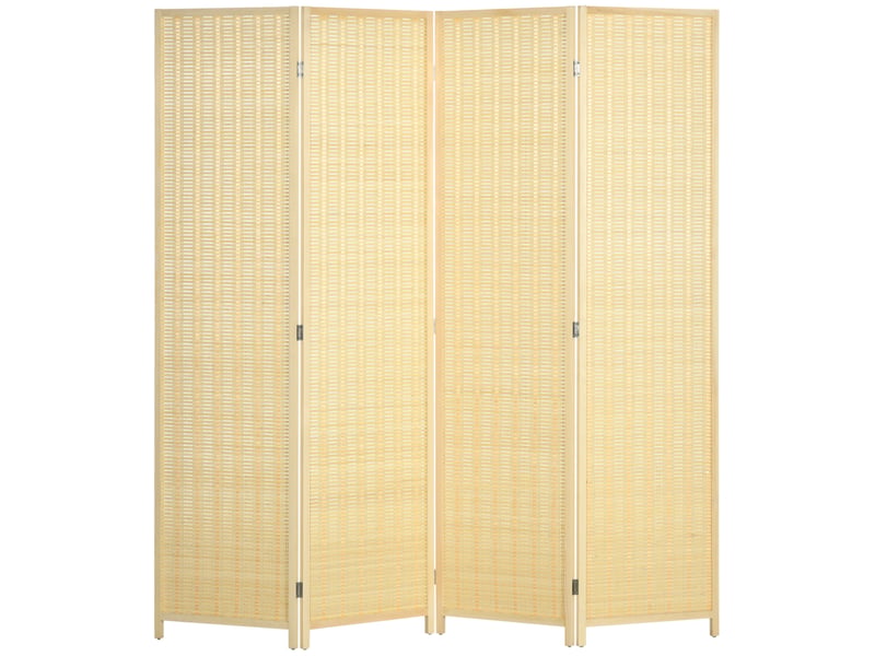 Paravent 4 panneaux pliable en bambou et coton avec cadre en bois naturel, séparation intérieure 180 × 180 cm - Conforama A