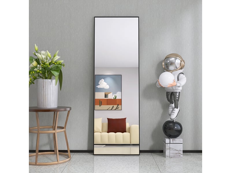  Miroir sur pied 162x53cm noir - miroir mural pleine longueur - cadre en alliage d'aluminium - verre trempé hd anti-explosion  - Conforama B