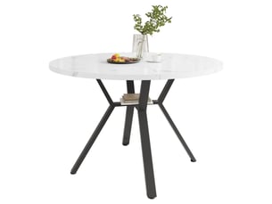 Table ronde 100×100×75cm avec pieds en métal, style moderne et sobre, motif marbre (non en marbre), mdf, noir et blanc
