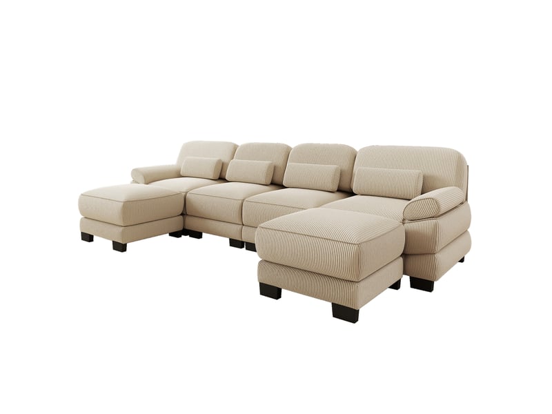 Canapé modulable tcqpz 4 places avec 2 poufs 336 x 161 x 94 cm velours côtelé beige  - Conforama A