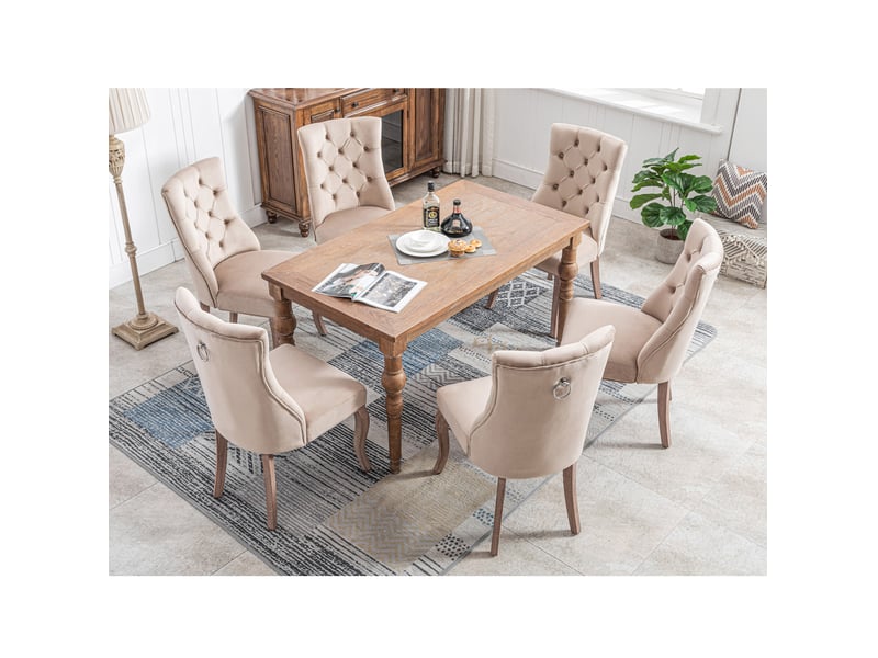  Lot de 6 chaises de salle à manger à dossier haut en velours beige  - Conforama B