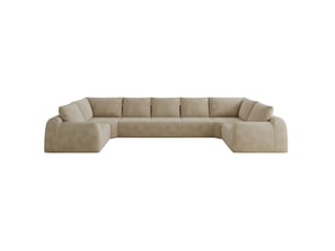 Canapé d'angle compressé panoramique fixe <strong>MODENVIE</strong> <strong></strong> 7 places Tissu kaki