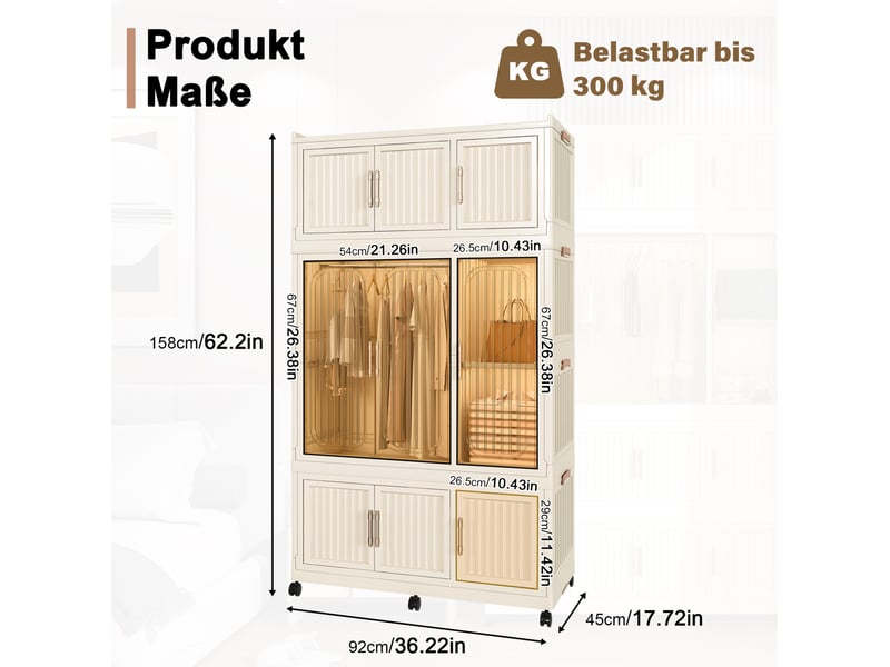  Armoire modulable pliable 92x45x158 cm en polypropylène beige à 9 portes  - Conforama C