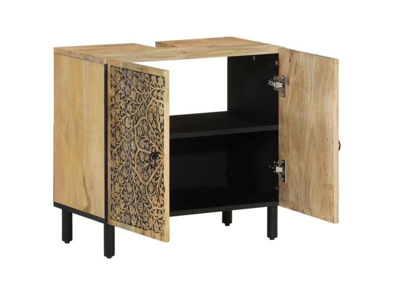  Armoire lavabo salle de bain, meuble de rangement bois massif de manguier shl756  - Conforama A