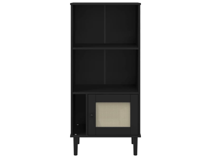  Bibliothèque, meuble de rangement salon senja aspect de rotin noir bois massif de pin  - Conforama E