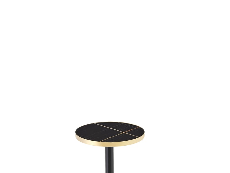  Table de salle à manger ronde avec pied central, plateau effet marbre et bord doré, en mdf et métal noir, ø 60 × 73,7 cm  - Conforama D