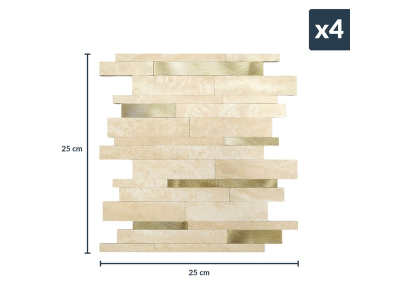  Crédence adhésive murale 3d motif lamelles 4 pièces 25x25 cm  - Conforama C