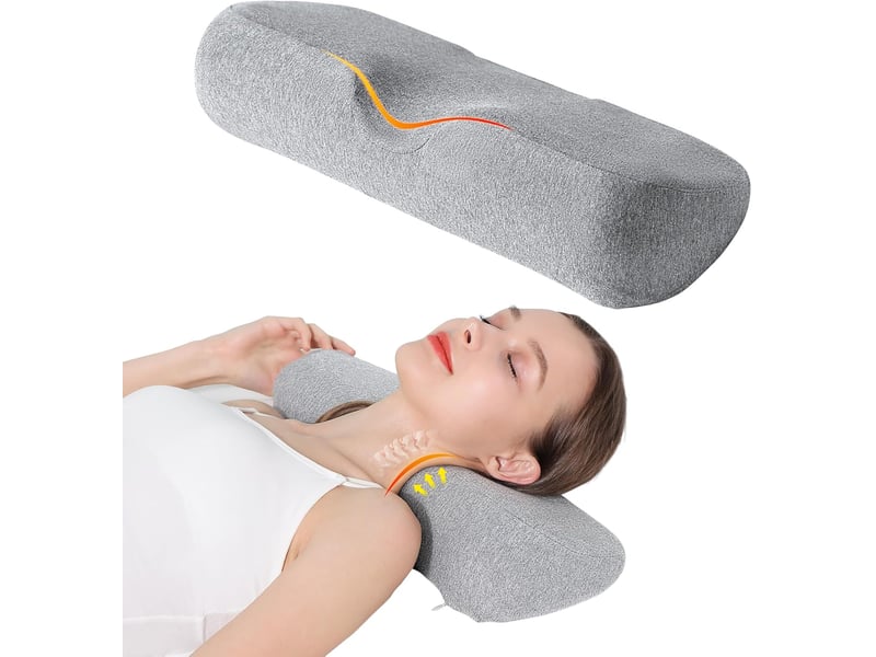 Oreiller cervical en mousse à mémoire de forme – pour dormir et soulager, gris clair, 50x9.5cm - Conforama C