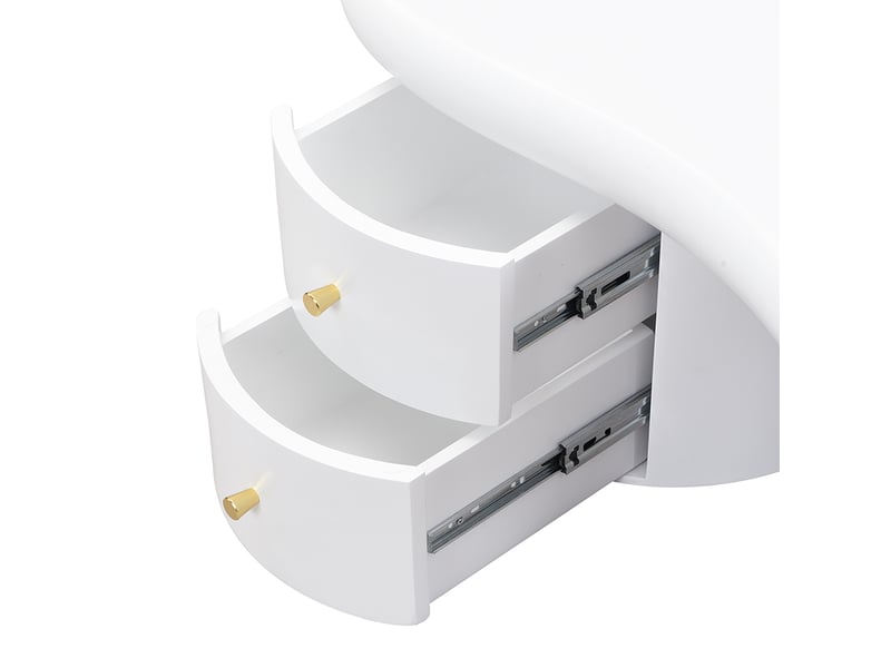  Table basse blanche forme irrégulière, 2 tiroirs, bords arrondis, gain de place, blanc  - Conforama E