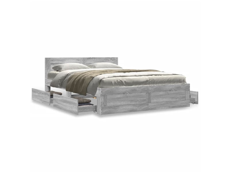  Lit double- lit adulte -  cadre de lit et tête de lit sans matelas sonoma gris 120x200 cm  - Conforama C