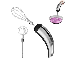 Batteur électrique à main – 7.09 inches mixeur portable acier inoxydable batteur sans fil – 5 vitesses réglables avec fouet mélangeur