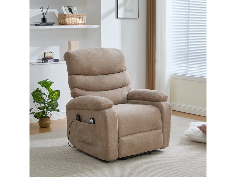Fauteuil releveur électrique taupe avec massage, chauffage et repose-pieds réglable - Conforama B