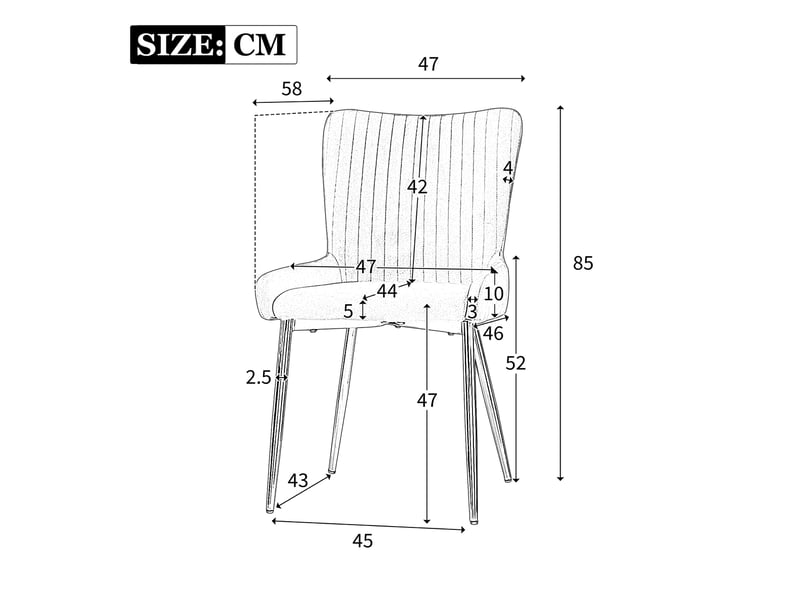  Lot de 2 chaise de salle à manger 58x47x85cm, soutien lombaire, dossier moelleux, pieds métal doré, velours, beige  - Conforama C