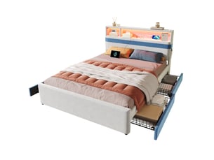 Lit avec rangement 140x200 cm MODFU   coloris bicolore