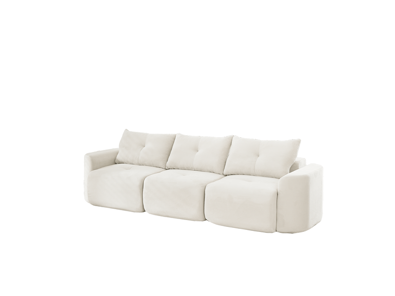  Canapé modulable 3 places couleur beige, configuration 2+1, design arrondi, mousse, revêtement côtelé  - Conforama A