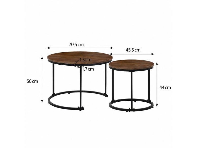  Tables basses rondes gigognes en mdf aspect bois, ensemble de deux tables basses rondes pour salon, marron  - Conforama E
