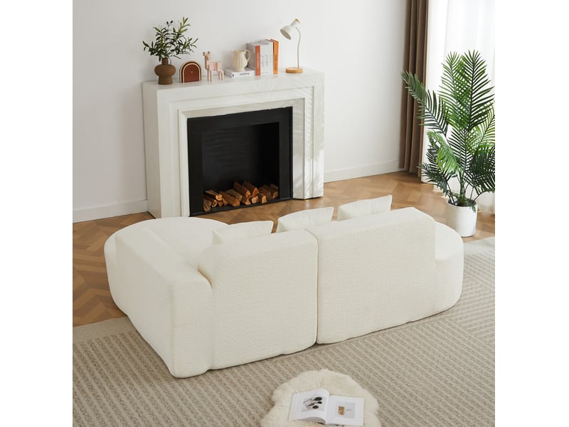 Canapé d’angle en l 3 places droit compressé, design arrondi beige, mousse douce, tissu, design moderne - Conforama E