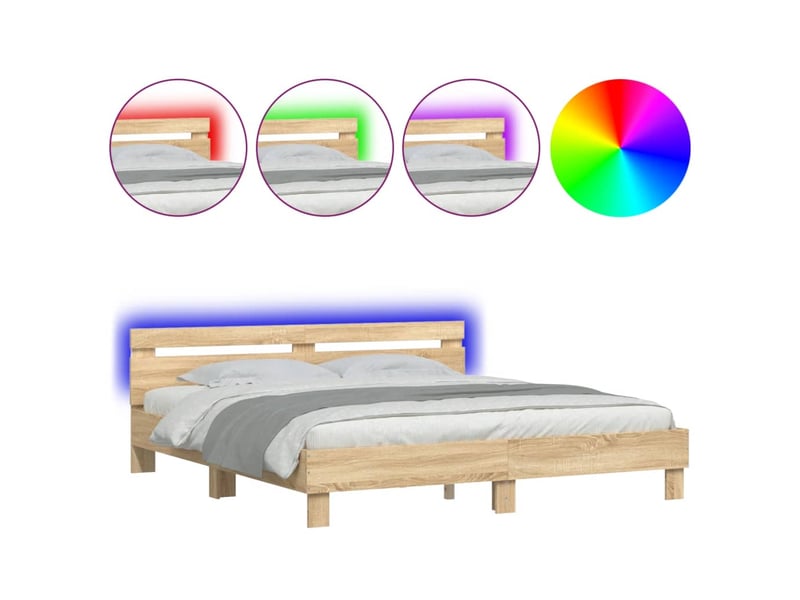  Lit double- lit adulte -  cadre de lit avec led sans matelas chêne sonoma 200x200 cm  - Conforama A