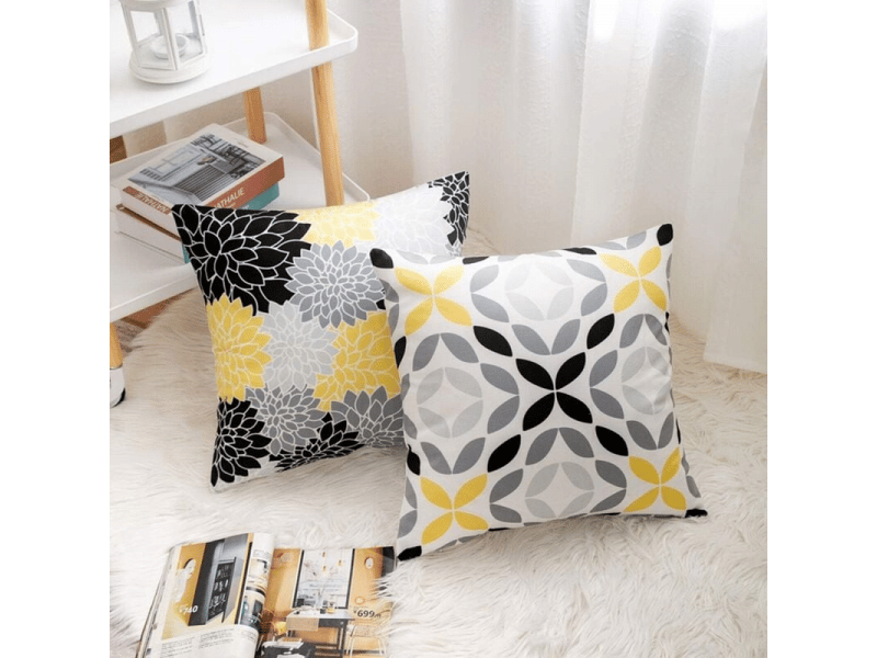  Lot de 4 housse de coussin - 4 pièces housse de coussin décoratif 45 x 45 cm souple durable taie d'oreiller carré avec motifs imprimés pour canapé lit maison salon chambre h, jaune  - Conforama C
