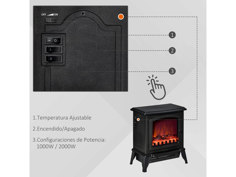  Cheminée électrique décorative noire, chauffage pour pièces de 20 à 25 m²  - Conforama W