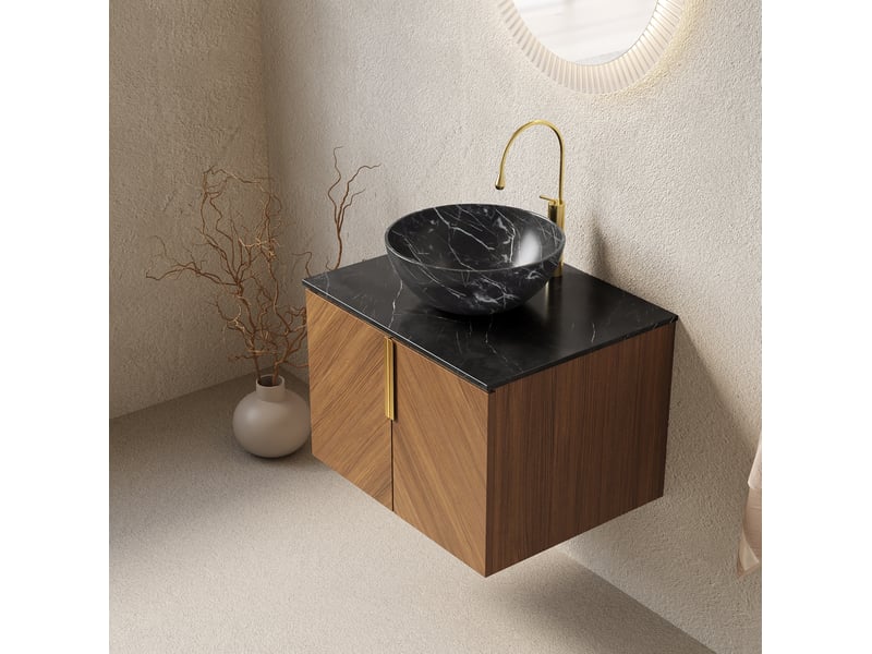  Meuble sous vasque suspendu avec vasque en céramique, 2 portes à fermeture douce, pour salle de bain, 61 × 50 × 55,1 cm  - Conforama C