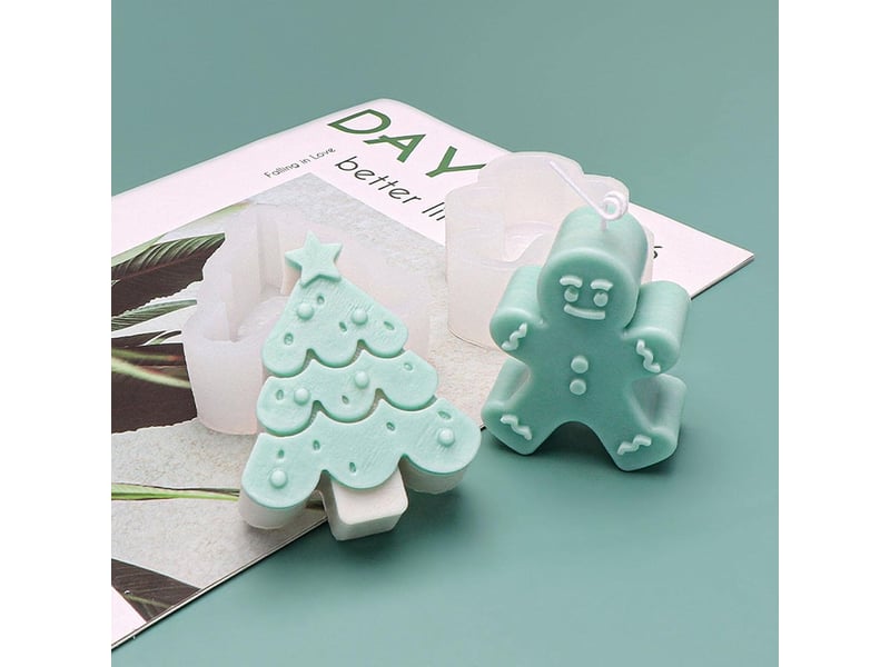  3 pièces moule en silicone pour bougies de noël en forme de sapin de noël elk bonhomme en p-ain d'épices, moule en silicone sur le thème de noël  - Conforama D