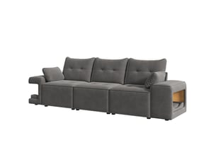 Canapé droit fixe <strong></strong> <strong></strong> 3 places Tissu gris avec coffre de rangement